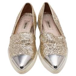 Miu Miu Gold Glitter And Metal Cap Toe Slip On Sneakers Size 35