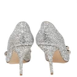 مملوكة مسبقًا Miu Miu Silver Studded Glitter Pointed-Toe Pumps Size 38