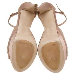 Miu Miu Beige Satin Crystal Embellished Platform Ankle Strap Sandals Size 37.5