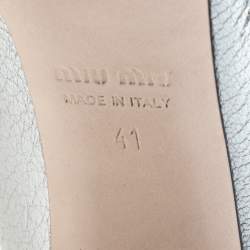 Miu Miu Metallic Silver Leather Crystal Embellished Block Heel Pumps Size 41
