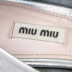 Miu Miu Metallic Silver Leather Crystal Embellished Block Heel Pumps Size 41