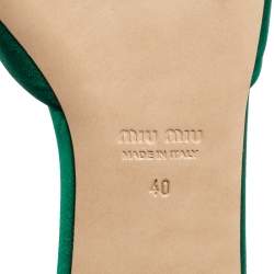 Miu Miu Green Satin Faux Pearl Embellished Flat Slides Size 40