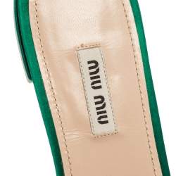 Miu Miu Green Satin Faux Pearl Embellished Flat Slides Size 40