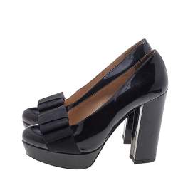 Miu Miu Black Patent Leather Bow Platform Pumps Size 35.5