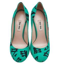 Miu Miu Green/Black Printed Fabric Pumps Size 37