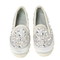 Miu Miu Grey Satin And Fabric Crystal Embellished Slip On Sneakers Size 38.5