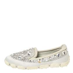 Miu Miu Grey Satin And Fabric Crystal Embellished Slip On Sneakers Size 38.5