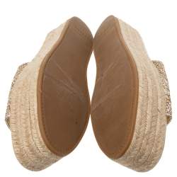 Miu Miu Gold Coarse Glitter Espadrille Platform Slide Sandals Size 39