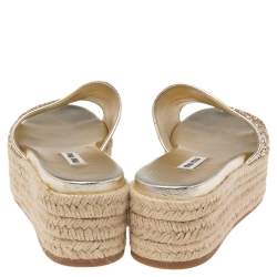Miu Miu Gold Coarse Glitter Espadrille Platform Slide Sandals Size 39