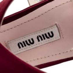 Miu Miu Burgundy Satin Crystal Embellished Block Heel Ankle Strap Sandals Size 37.5