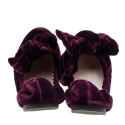 Pre Owned Miu Miu Purple Velvet Bow Ballet Flats Size 39.5