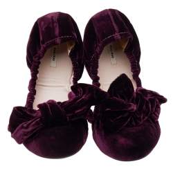 Pre Owned Miu Miu Purple Velvet Bow Ballet Flats Size 39.5