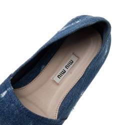 Pre Owned Miu Miu Blue Denim Crystal Embellished Platform Espadrille Flats Size 36.5