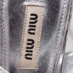 Miu Miu Silver Glitter and Patent Leather Ankle-Strap Sandals Size 38