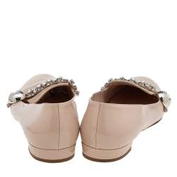 Miu Miu Beige Patent Leather Crystal Embellished Smoking Slippers Size 40