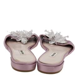 Pre Owned Miu Miu Pink Satin Crystal Embellished Slide Sandals Size 40