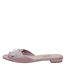 Pre Owned Miu Miu Pink Satin Crystal Embellished Slide Sandals Size 40