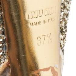 Miu Miu Tri-Color Coarse Glitter and Leopard Print Calf Hair Cap-Toe Slingback Pumps Size 37.5