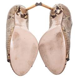 مملوكة مسبقًا Miu Miu Beige/Brown Python Leather Open-Toe Pumps Size 39