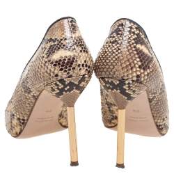 مملوكة مسبقًا Miu Miu Beige/Brown Python Leather Open-Toe Pumps Size 39