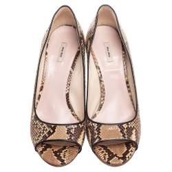 مملوكة مسبقًا Miu Miu Beige/Brown Python Leather Open-Toe Pumps Size 39