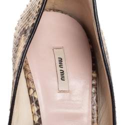 مملوكة مسبقًا Miu Miu Beige/Brown Python Leather Open-Toe Pumps Size 39