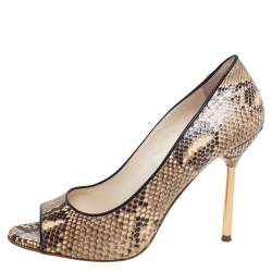 مملوكة مسبقًا Miu Miu Beige/Brown Python Leather Open-Toe Pumps Size 39