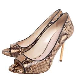 مملوكة مسبقًا Miu Miu Beige/Brown Python Leather Open-Toe Pumps Size 39