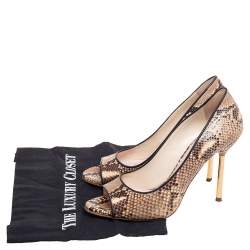 مملوكة مسبقًا Miu Miu Beige/Brown Python Leather Open-Toe Pumps Size 39