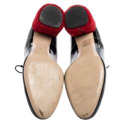 Pre Owned Miu Miu Black Patent Leather Shearling Heel Lace-Up Oxfords Size 38