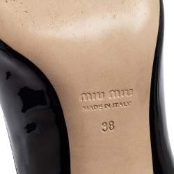 Pre Owned Miu Miu Black Patent Leather Shearling Heel Lace-Up Oxfords Size 38