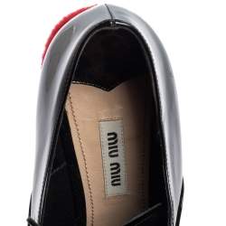 Pre Owned Miu Miu Black Patent Leather Shearling Heel Lace-Up Oxfords Size 38