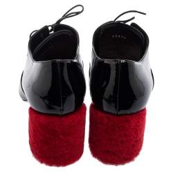 Pre Owned Miu Miu Black Patent Leather Shearling Heel Lace-Up Oxfords Size 38