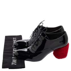 Pre Owned Miu Miu Black Patent Leather Shearling Heel Lace-Up Oxfords Size 38