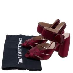 Miu Miu Burgundy Satin and Patent Leather Ankle Strap Sandals Size 36