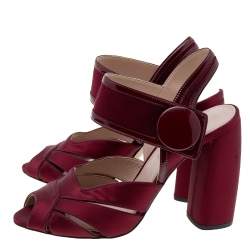 Miu Miu Burgundy Satin and Patent Leather Ankle Strap Sandals Size 36