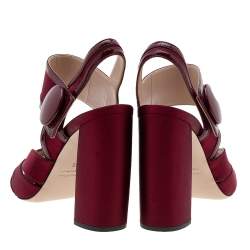 Miu Miu Burgundy Satin and Patent Leather Ankle Strap Sandals Size 36