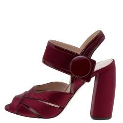 Miu Miu Burgundy Satin and Patent Leather Ankle Strap Sandals Size 36