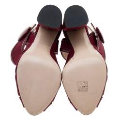 Miu Miu Burgundy Satin and Patent Leather Ankle Strap Sandals Size 36