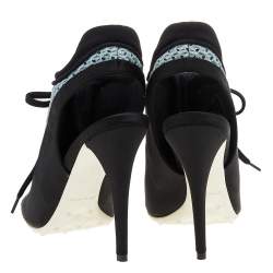 Pre Owned Miu Miu Black/Blue Satin and Mesh Open Toe Slingback Sandals Size 36