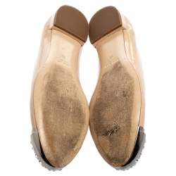 Pre Owned حذاء سموكينغ سليبرز ميو ميو جلد بيج لامع غطاء مقدمة مزخرف كريستال مقاس 39