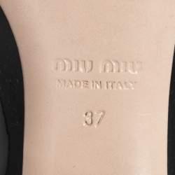 Pre Owned حذاء لوفرز كعب عالي ميو ميو جلد أسود لامع مزخرف كريستال بإبزيم مقاس 37