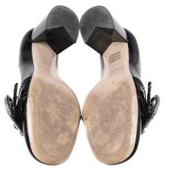 Pre Owned حذاء لوفرز كعب عالي ميو ميو جلد أسود لامع مزخرف كريستال بإبزيم مقاس 37