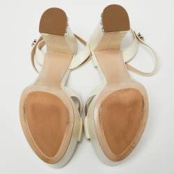 Miu Miu Off-White Croc Embossed Leather Crystal Embellished Block Heel Platform Sandals Size 38.5