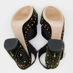 Miu Miu Black Satin Crystal Embellished Criss Cross Platform Ankle Strap Sandals Size 36