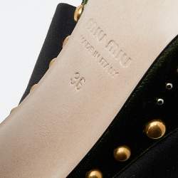 Miu Miu Black Satin Crystal Embellished Criss Cross Platform Ankle Strap Sandals Size 36