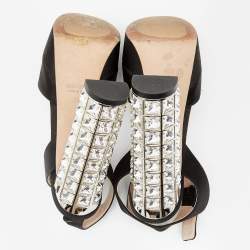 Pre Owned Miu Miu Black Satin Embellished Heel Ankle Strap Sandals Size 36