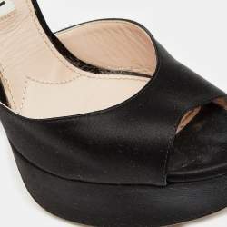 Pre Owned Miu Miu Black Satin Embellished Heel Ankle Strap Sandals Size 36