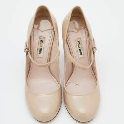 Pre Owned Miu Miu Beige Patent Leather Mary Jane Pumps Size 36