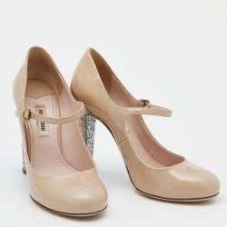 Pre Owned Miu Miu Beige Patent Leather Mary Jane Pumps Size 36
